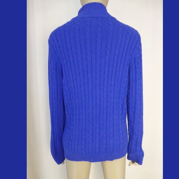 Lauren Ralph Lauren Blue Cable Knit Gold Zipper Zip Up Sweater - Picture 6 of 16